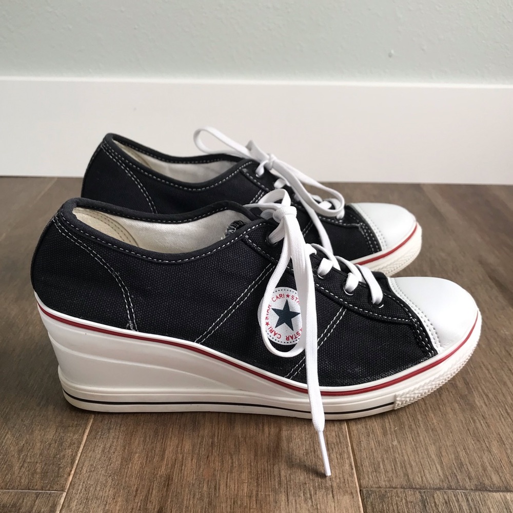 Cari Star Wedge Sneakers (Look like Converse) - Black, White - Women’s Size 6